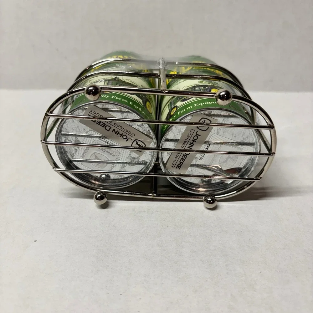 New John Deere Utensil Caddy Salt and Pepper Shaker Set Green Yellow Metal‎